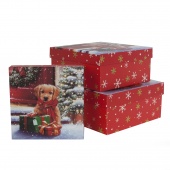 Набор коробок Новогодний щенок, Красный, с блестками, 20*20*9,5 см, 3 шт.