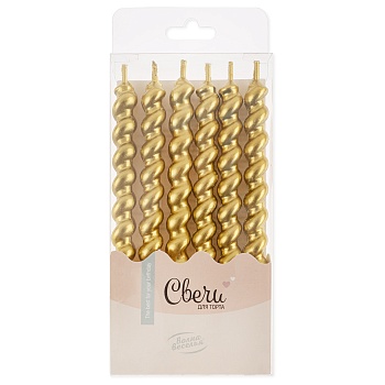 Свечи Роскошная серия, Золото, Металлик, 0,8*7,5 + 2,5 см, 6 шт. с держат.