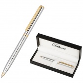 Ручка шариковая Delucci "Tempo" синяя 1,0мм, корпус серебро/золото, поворот., подарочная упаковка