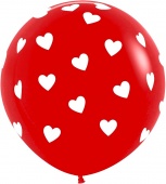 Шар (36''/91 см) Классические сердца, Красный (015), пастель, 5 ст, 1 шт.