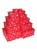 Набор квадратных коробок 11 в 1 Снежинки на красном (25,5 х 25,5 х 13 - 5,5 х 5,5 х 2,5см) "Собствен
