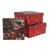 Набор коробок Новогоднее настроение, Красный, с блестками, 20*20*9,5 см, 3 шт.