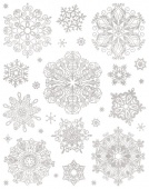 Новогоднее оконное украшение Серебряные хлопья снега из ПВХ пленки, декорировано глиттером (крепится