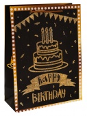 Dream cards Пакет подарочный с мат.лам.и тиснен.фольгой26х32х10см(L)Золотой торт,чёрн.210г ПКП-3153