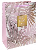 Dream cards Пакет подарочный с мат.лам. и тиснен.фольгой 31х42х12 см Тропический рай, розовый, 210г 