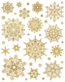 Новогоднее оконное украшение Золотые колючие снежинки из ПВХ пленки, декорировано глиттером (крепитс