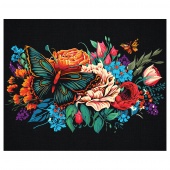Картина по номерам на черном холсте ТРИ СОВЫ "Бабочка на цветах", 40*50, c акриловыми красками и кис