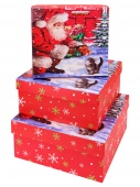 Набор квадратных коробок 3 в 1 с глиттером Дед Мороз и котёнок (15,5*15,5*7,5-20*20*9 см) КОР-3872