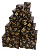Набор прямоугольных коробок 10 в 1 Золотые снежинки на черном (30,5х20х13-12х6,5х4см) "Собственная р