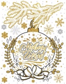 Новогоднее оконное украшение из ПВХ пленки, декорировано глиттером  с раскраской на картонной подлож