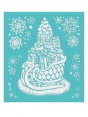 Новогоднее оконное украшение Сани с подарками из ПВХ пленки, декорировано глиттером (крепится к глад