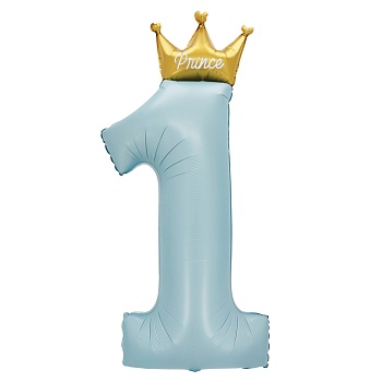 Шар (49''/124 см) Цифра, 1 Золотая корона, Голубой, 1 шт. в уп.