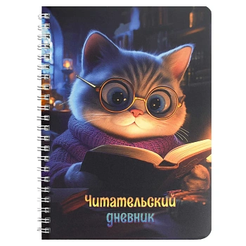 Читательский дневник арт. 70537 КОТ С КНИГОЙ / гребень по длинной стороне, 52 л., печать в одну крас