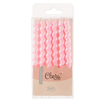 Свечи Спирали, Розовый, Перламутр, 0,8*7,5 + 2,5 см, 6 шт. с держат.