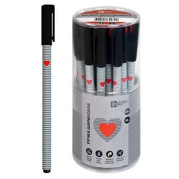 Ручка шариковая арт. 71669 / 30 СЕРДЕЧКО НА ПОЛОСКАХ (ПВХ тубус, 30 шт., неавтоматическая, 7х150 мм,