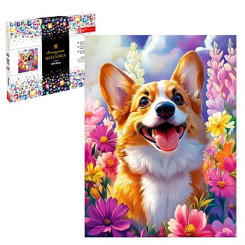 Алмазная  мозаика (набор для творчества) арт. 70853 / 25 КОРГИ В ЦВЕТАХ, размер: 30x40 см, (30 цвето