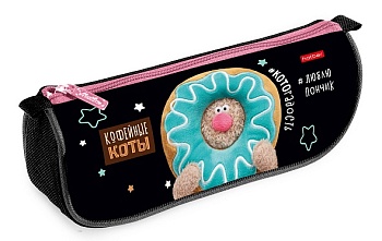 NPk_76319 Пенал 200х95х50мм на молнии мягкий-Кофейные коты- в индив.упак.