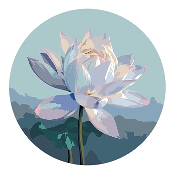 Картина по номерам на фигурном холсте ТРИ СОВЫ "Цветок лотоса", форма круг, с акриловыми красками и 