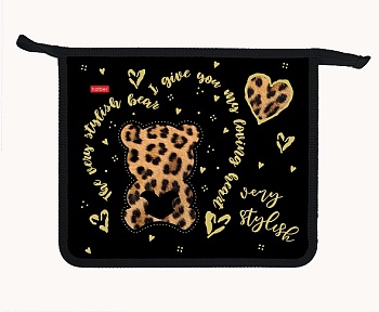 AMc_01014 Папка для тетрадей Пластиковая А5ф 1 отделение 205х240х40мм на молнии -Стильный мишка- в и