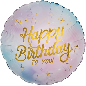 Шар (18''/46 см) Круг, Happy Birthday, Сиреневый, Градиент, 1 шт.