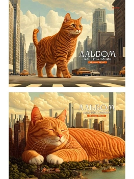 Альбом для рисования А4 48л. ГИГАНТСКИЕ КОШКИ (48-3921) КБС, матовая лам, выб. лак, 2диз в сп
