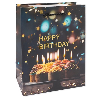 Пакет подарочный, 210гр, Фееричный день рождения, Дизайн №3, Металлик, 23*18*10 см, 1 шт.