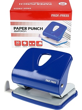 Дырокол (ДР-2789), на 30л., метал./к в карт. коробке, синий (василек)
