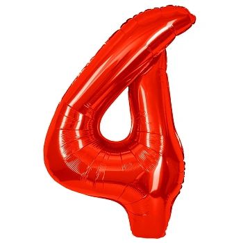 Шар (40''/102 см) Цифра, 4, Красный, Металлик, 1 шт. в уп.