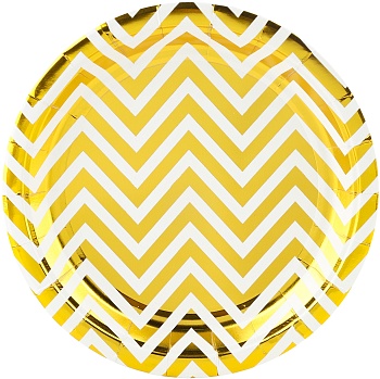 Тарелки (9''/23 см) Зигзаги, Белый/Золото, Металлик, 6 шт.