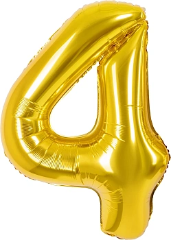 Шар (40''/102 см) Цифра, 4, Золото, Металлик, 1 шт. в уп.