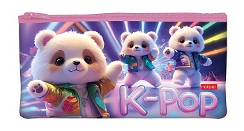 NPk_63200 Пенал 205х110мм на молнии мягкий -K-pop мишки-  в индив.упак.
