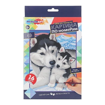 399416 Набор д/дет тв-ва,  холст по номерам на картоне  28,5*20 см хаски МУЛЬТИ АРТ в кор.48шт