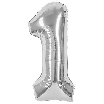Шар (40''/102 см) Цифра, 1, Серебро, Металлик, 1 шт. в уп.