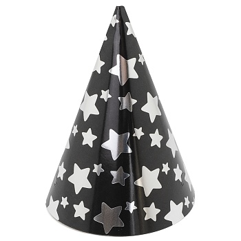 Колпаки, Звезды Микс, Черный/Серебро, Металлик, 16 см, 6 шт. в упак.