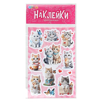 401987 Наклейки бумажные,  12х18см котики MultiArt в кор.500шт