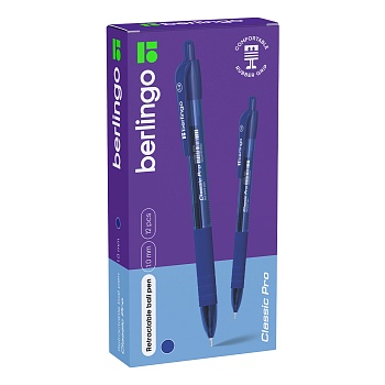 Ручка шариковая автоматическая Berlingo "Classic Pro" синяя, 1,0мм, грип