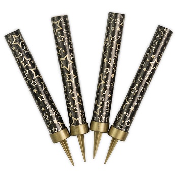 Свеча Фонтан для торта, 30 сек, Золотые звезды, Черный, Металлик, 10 см, 4 шт.