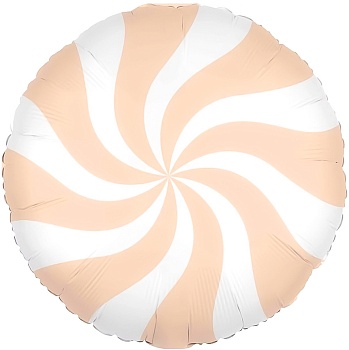 Шар (18''/46 см) Круг, Леденец, Персиковый/Белый, 1 шт. в уп. (цв.этик.)
