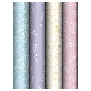 Упаковочная бумага глянц. 70*100см, MESHU "Flowers", 80г/м2, ассорти 4 дизайна