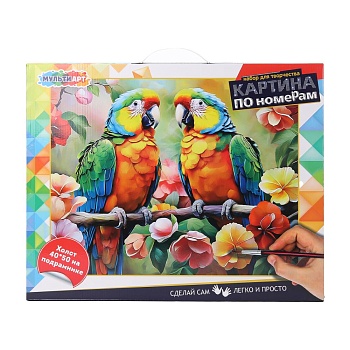 393625 Холст по номерам 40*50 см попугаи МУЛЬТИ АРТ в кор.24шт