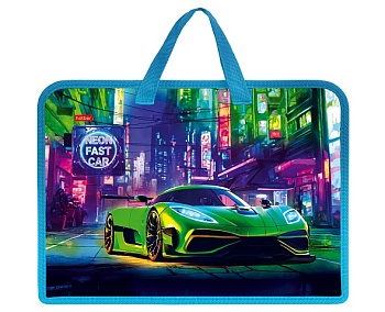 AMn_07086 Папка для тетрадей Пластиковая А4ф 1 отделение с РУЧКАМИ 245х340х35мм на молнии -Неоновый 