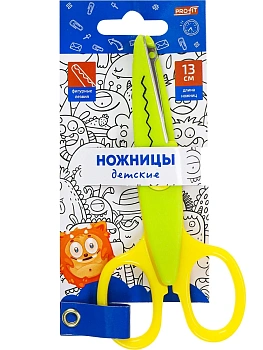 TM "Profit" Ножницы детские, зелёно-жёлтые. МОНСТРИКИ, 13 см (НЖ-1151) с фигур.лезв,в к/б, кр 12/480
