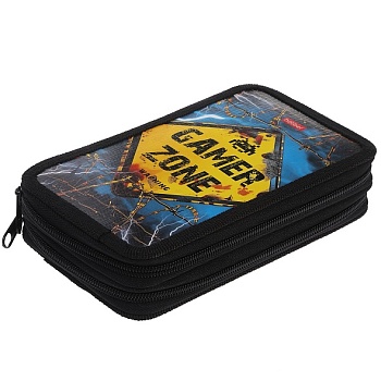 NPn_47114 Пенал 190х110мм 2 отделения на молнии глянц.ламин.тиснение -Gamer zone- с табл.умножения в