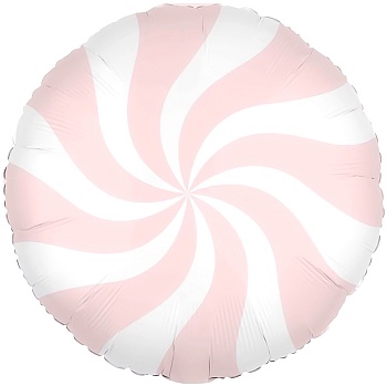 Шар (18''/46 см) Круг, Леденец, Розовый/Белый, Макарунс, 1 шт. в уп. (цв.этик.)