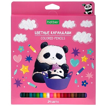 CS_087799 Карандаши цветные "ECO" 24 цв.-Плюшевые панды- заточен. в карт. короб. с европодвесом