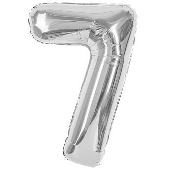 Шар (40''/102 см) Цифра, 7, Серебро, Металлик, 1 шт. в уп.