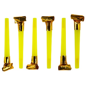 Карнавальные язычки гудки, Шумчики, Желтый/Золото, 11 см, 6 шт. в упак.