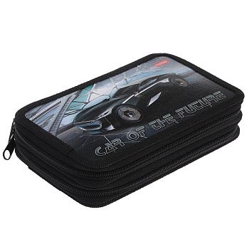NPn_47116 Пенал 190х110мм 2 отделения на молнии глянц.ламин.тиснение -Car of the future- с табл.умно