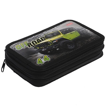 NPn_47115 Пенал 190х110мм 2 отделения на молнии глянц.ламин.тиснение -Off road- с табл.умножения в и