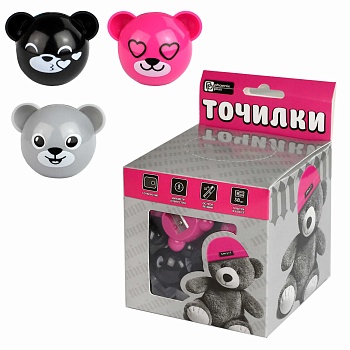 Точилка, арт.69656/ 38 МИШКА В ШАПОЧКЕ (шоу-бокс, 38 шт., ассорти, полистирол, розовый, серый, чёрны